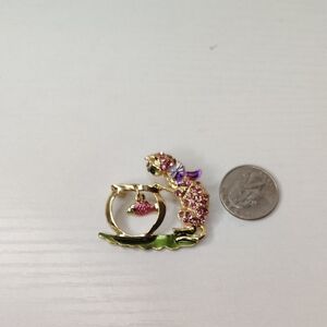 Elegant Gold and Pink Cat Brooch